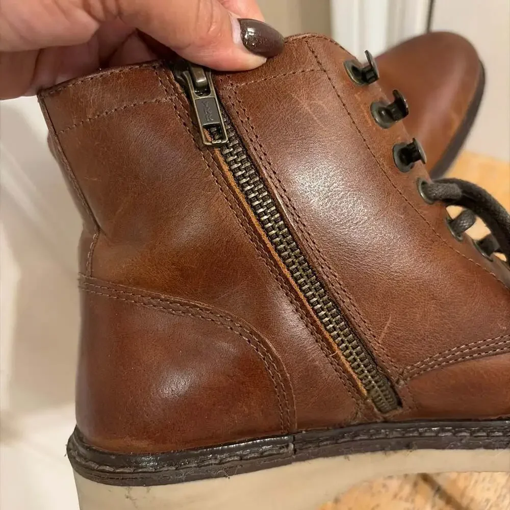 Crown Vintage Men's Brown Leather Lace-Up Combat Boots Size 9